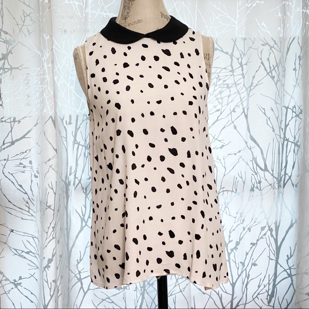 Wildfox white black polka dot spot print collared tank top sleeveless blouse